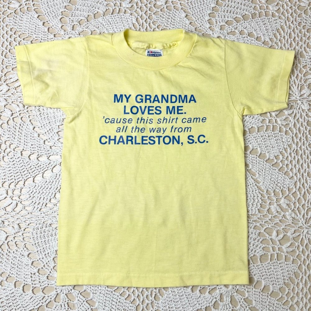 Vintage 1980s Kids 6 Years Yellow Single Stitch Charleston SC Tourist Tee Shirt